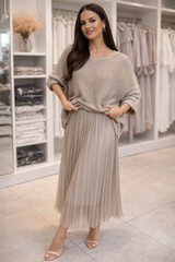 Elegant Knit & Pleated Skirt Co-Ord