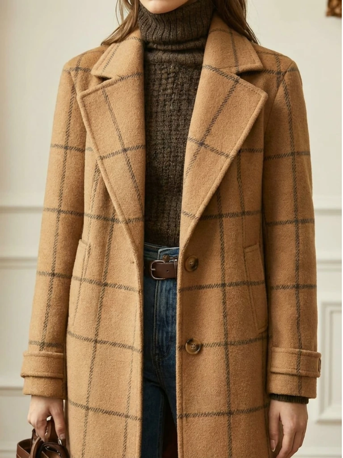 Fiona | Checked Tailored Long Coat