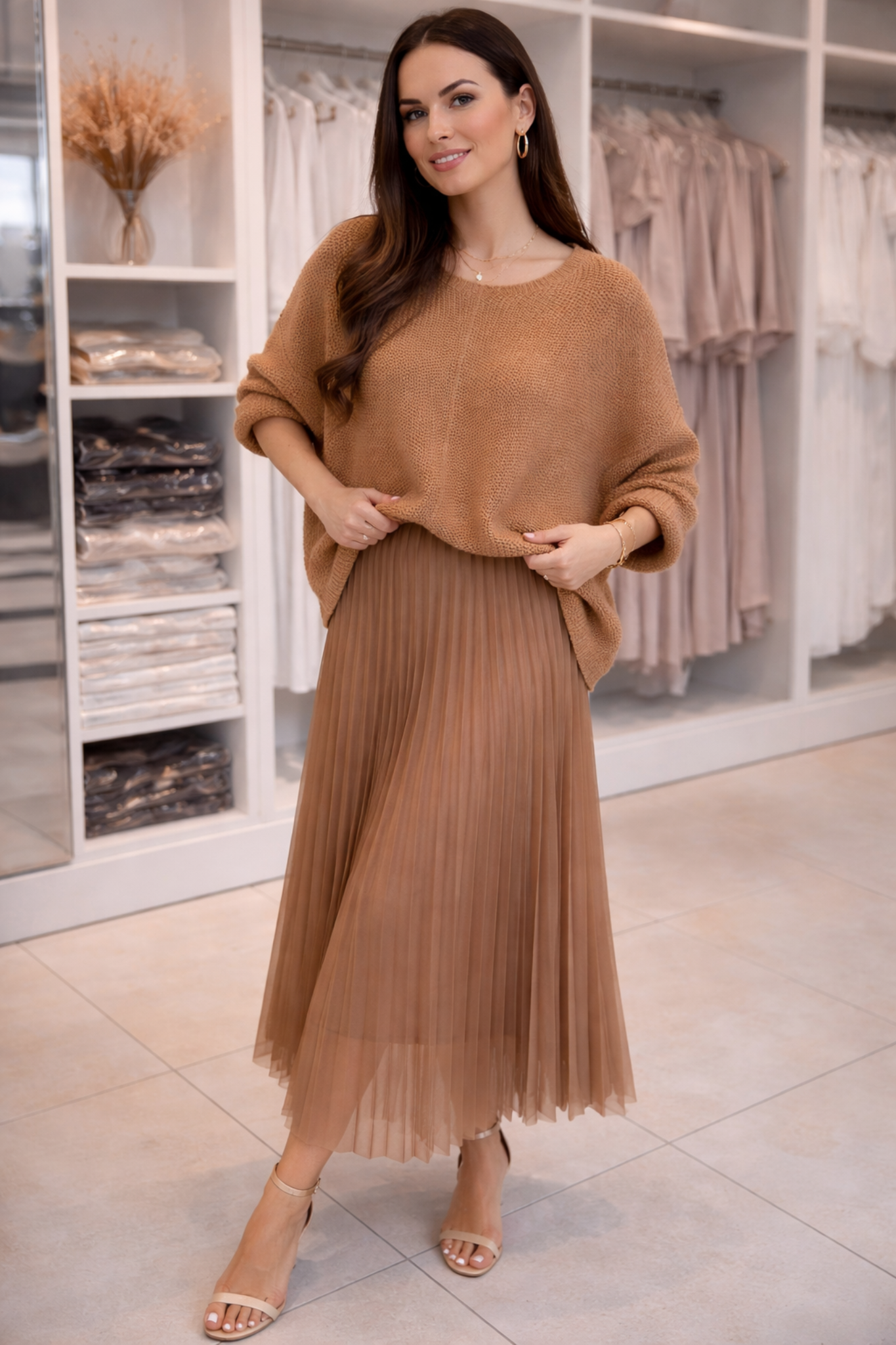 Elegant Knit & Pleated Skirt Co-Ord