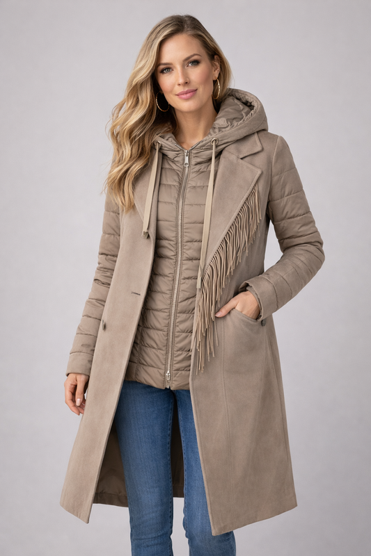 Women’s Layered Hooded Coat with Fringe