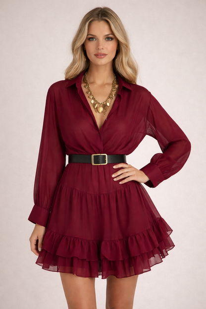 Taupe Chiffon Tiered Mini Dress