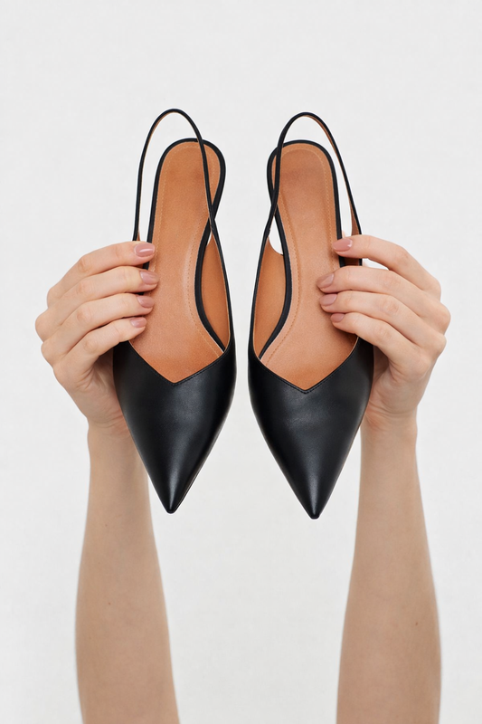 Black pointed-toe slingback shoes