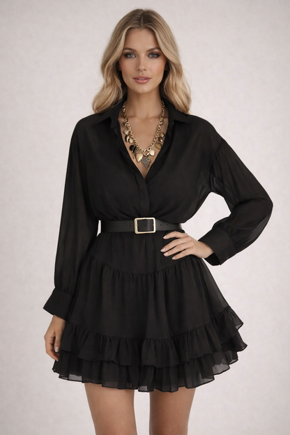 Taupe Chiffon Tiered Mini Dress
