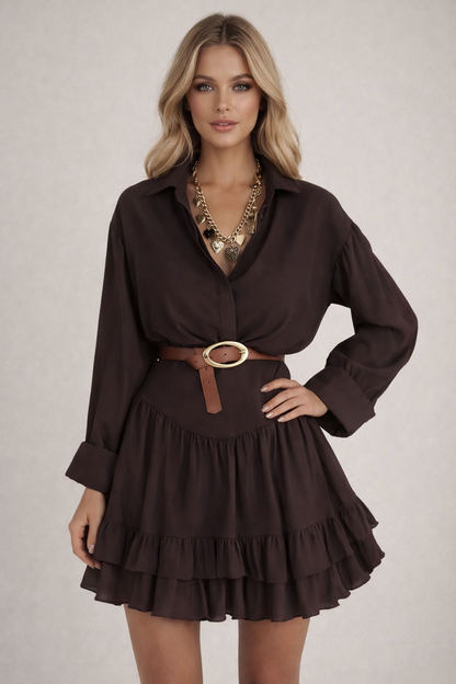 Taupe Chiffon Tiered Mini Dress