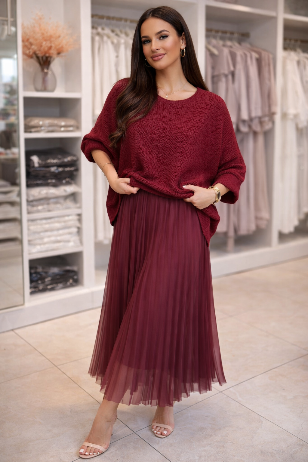 Elegant Knit & Pleated Skirt Co-Ord