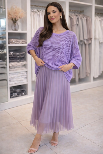 Mesh Knit Pleated Skirt Set